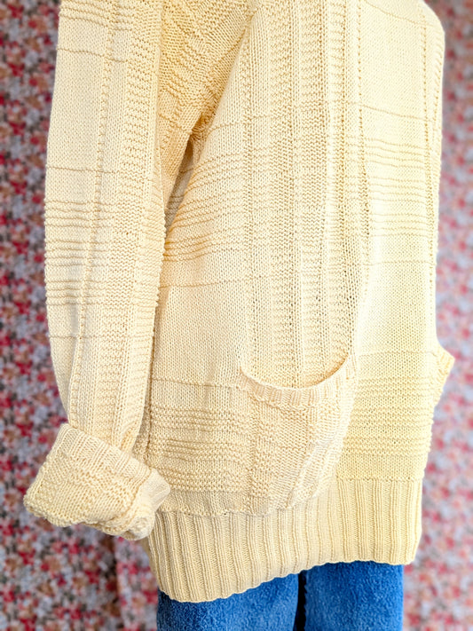 Polo Ralph Lauren Hand Knit Cotton Cable Sweater with Pockets | 1980s