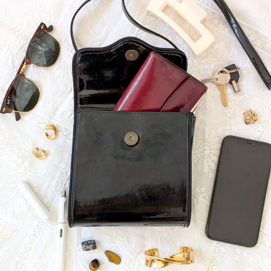 Esprit Black Patent Leather Mini Bag | Y2K