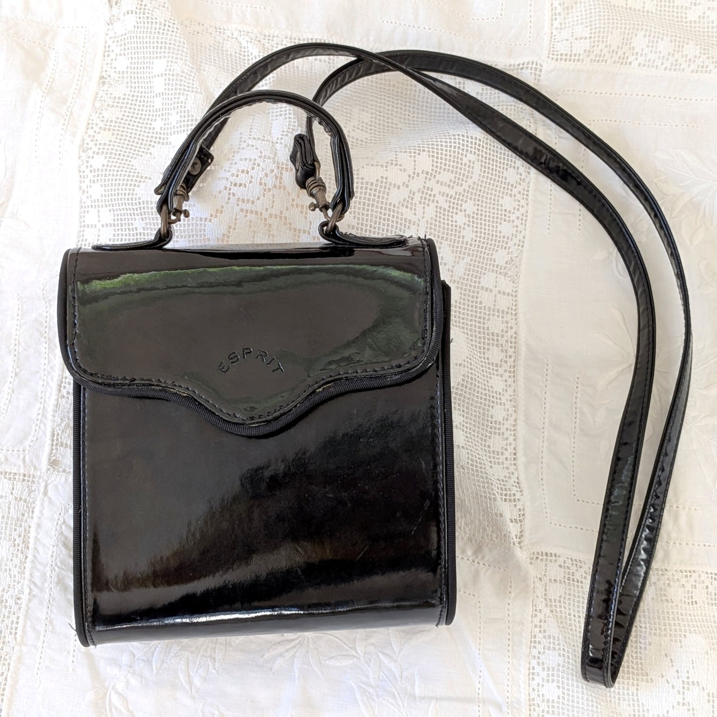 Esprit Black Patent Leather Mini Bag | Y2K