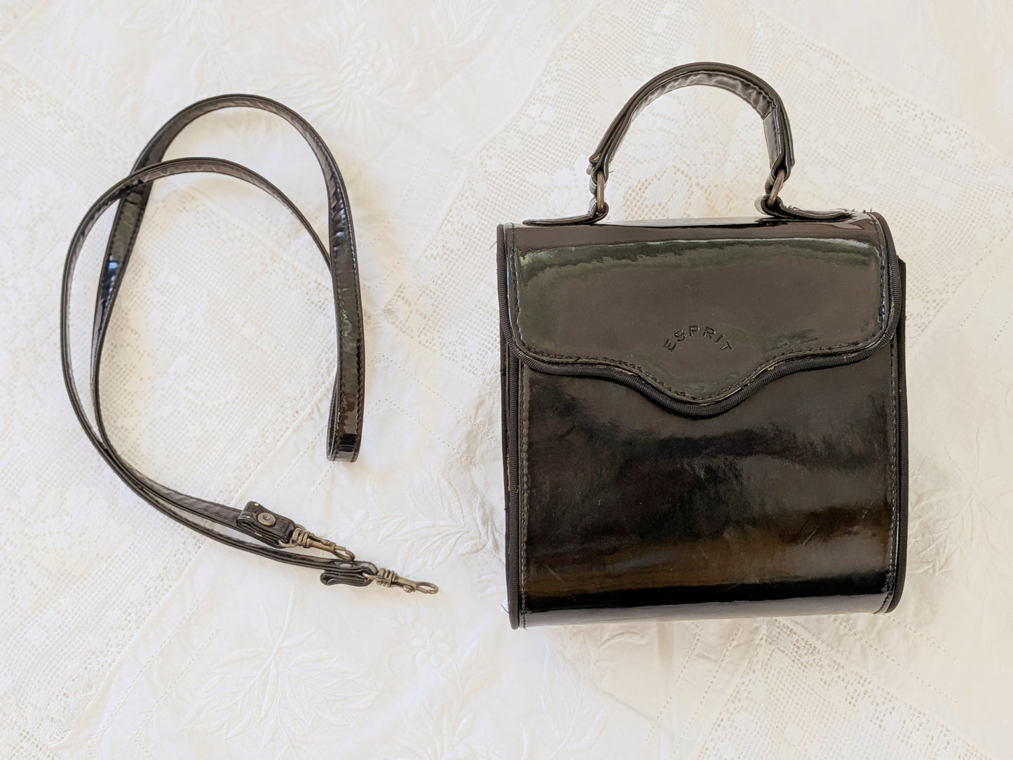 Esprit Black Patent Leather Mini Bag | Y2K